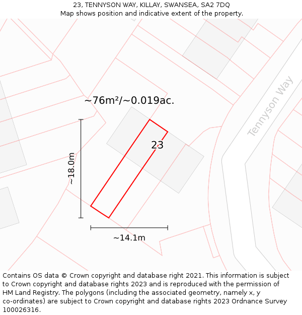 23, TENNYSON WAY, KILLAY, SWANSEA, SA2 7DQ: Plot and title map