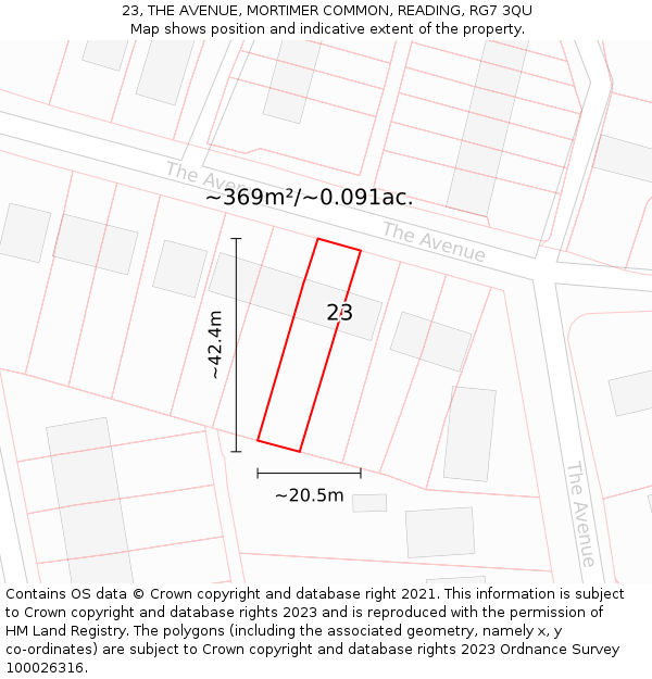 23, THE AVENUE, MORTIMER COMMON, READING, RG7 3QU: Plot and title map