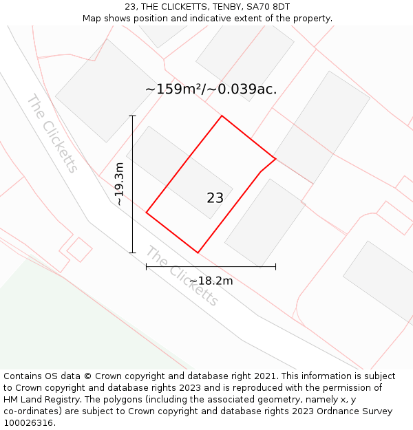 23, THE CLICKETTS, TENBY, SA70 8DT: Plot and title map