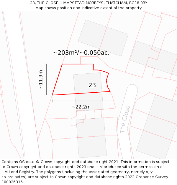 23, THE CLOSE, HAMPSTEAD NORREYS, THATCHAM, RG18 0RY: Plot and title map