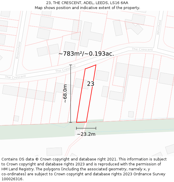 23, THE CRESCENT, ADEL, LEEDS, LS16 6AA: Plot and title map