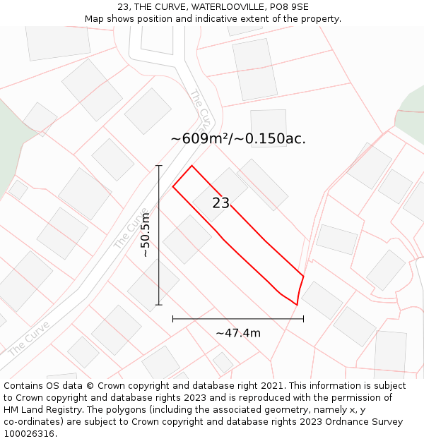 23, THE CURVE, WATERLOOVILLE, PO8 9SE: Plot and title map