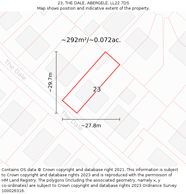 23, THE DALE, ABERGELE, LL22 7DS: Plot and title map