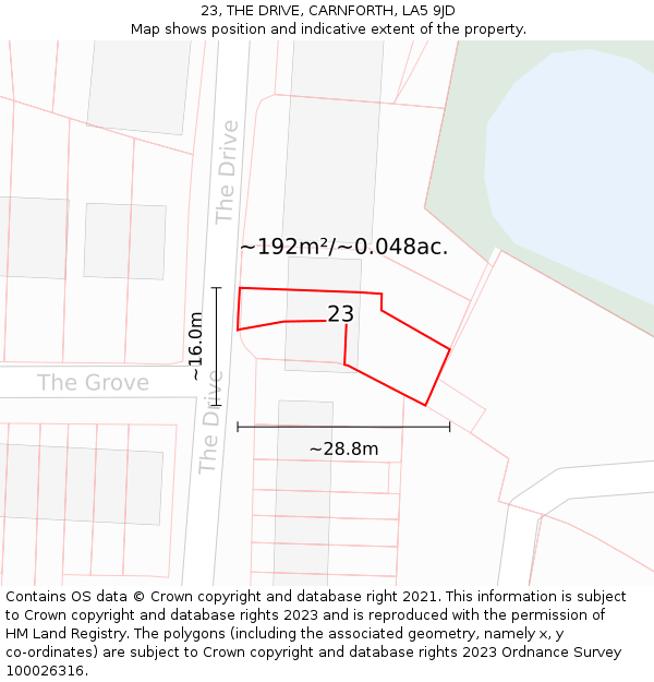 23, THE DRIVE, CARNFORTH, LA5 9JD: Plot and title map