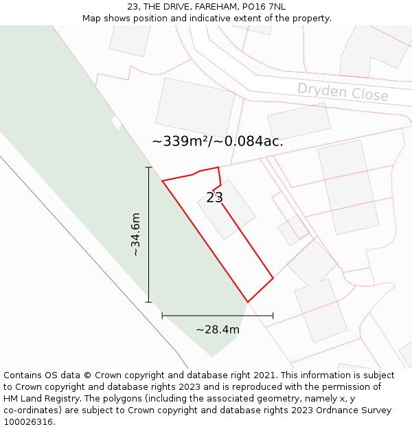 23, THE DRIVE, FAREHAM, PO16 7NL: Plot and title map