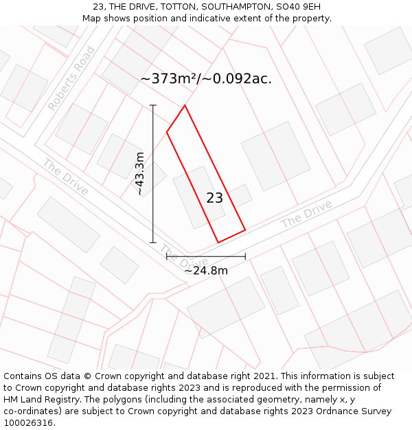 23, THE DRIVE, TOTTON, SOUTHAMPTON, SO40 9EH: Plot and title map