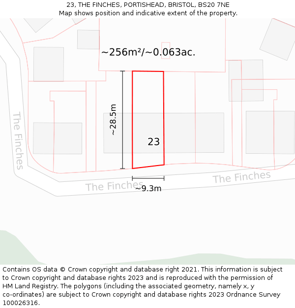 23, THE FINCHES, PORTISHEAD, BRISTOL, BS20 7NE: Plot and title map