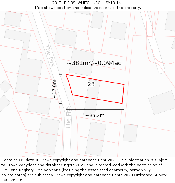 23, THE FIRS, WHITCHURCH, SY13 1NL: Plot and title map