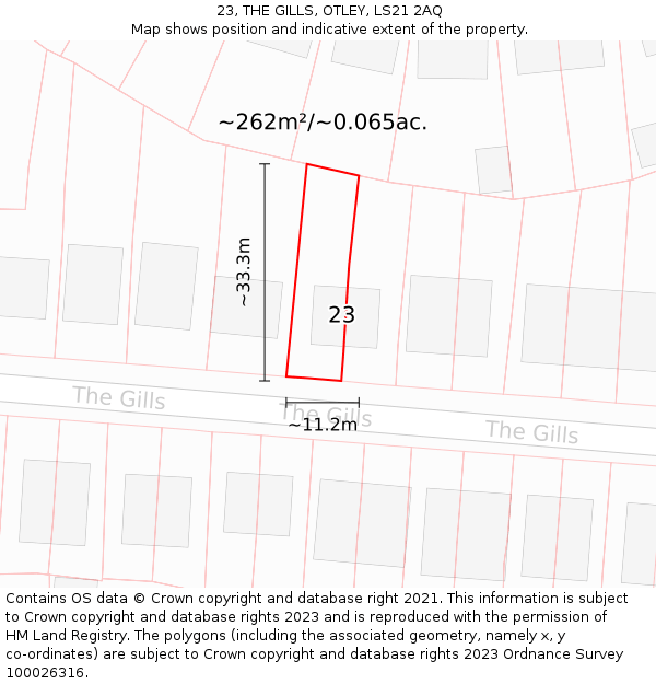 23, THE GILLS, OTLEY, LS21 2AQ: Plot and title map