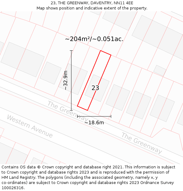 23, THE GREENWAY, DAVENTRY, NN11 4EE: Plot and title map