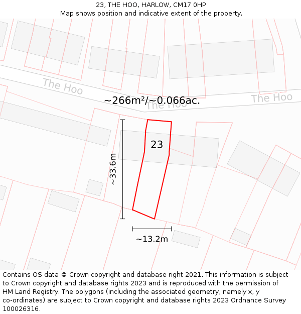 23, THE HOO, HARLOW, CM17 0HP: Plot and title map