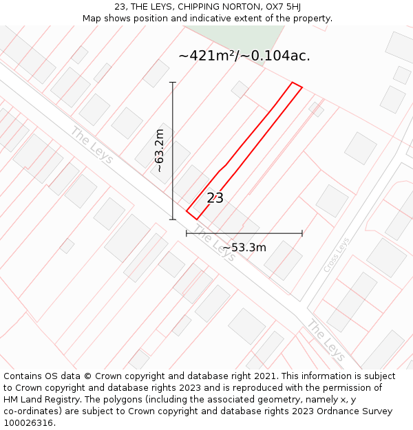 23, THE LEYS, CHIPPING NORTON, OX7 5HJ: Plot and title map