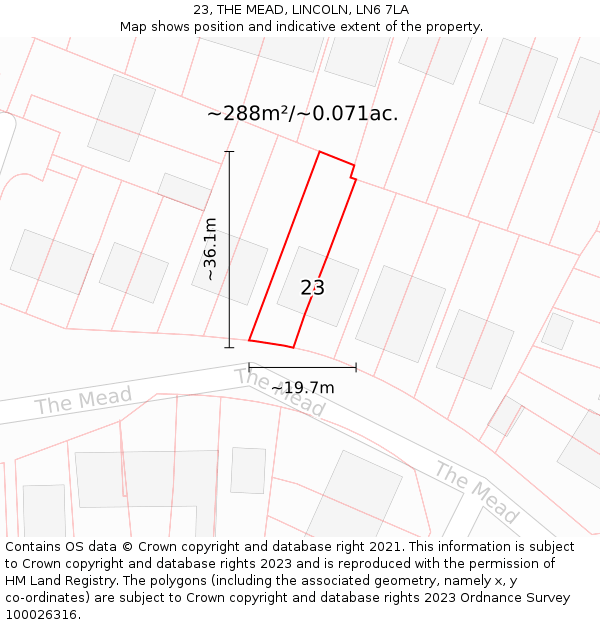 23, THE MEAD, LINCOLN, LN6 7LA: Plot and title map