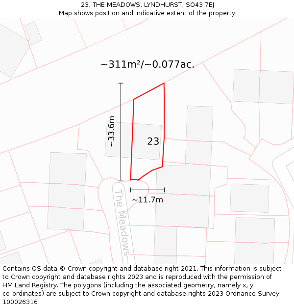 23, THE MEADOWS, LYNDHURST, SO43 7EJ: Plot and title map