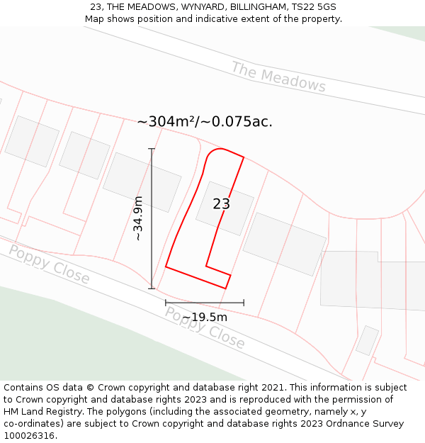 23, THE MEADOWS, WYNYARD, BILLINGHAM, TS22 5GS: Plot and title map