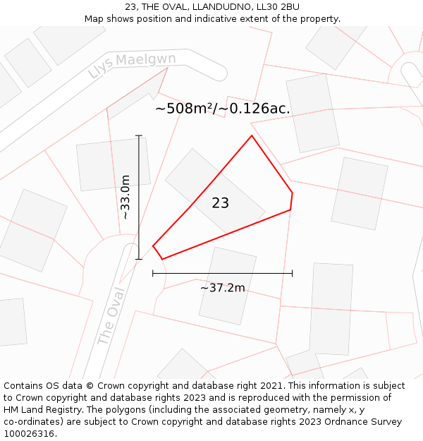 23, THE OVAL, LLANDUDNO, LL30 2BU: Plot and title map