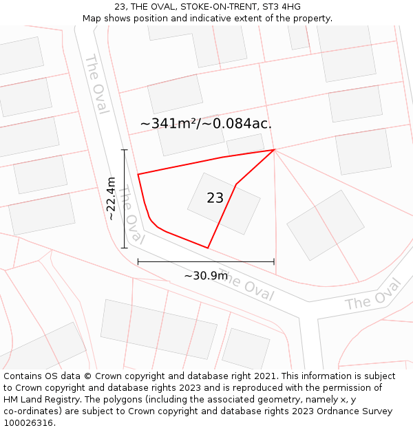 23, THE OVAL, STOKE-ON-TRENT, ST3 4HG: Plot and title map