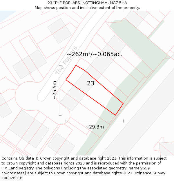 23, THE POPLARS, NOTTINGHAM, NG7 5HA: Plot and title map