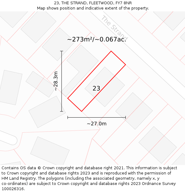 23, THE STRAND, FLEETWOOD, FY7 8NR: Plot and title map