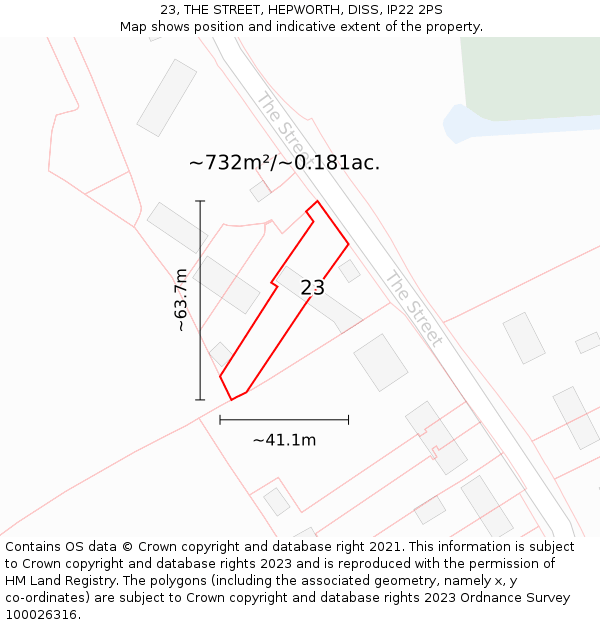 23, THE STREET, HEPWORTH, DISS, IP22 2PS: Plot and title map