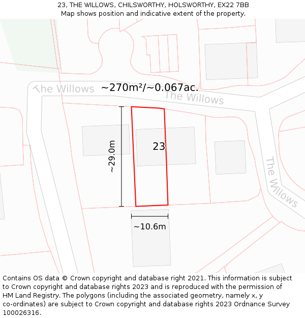 23, THE WILLOWS, CHILSWORTHY, HOLSWORTHY, EX22 7BB: Plot and title map