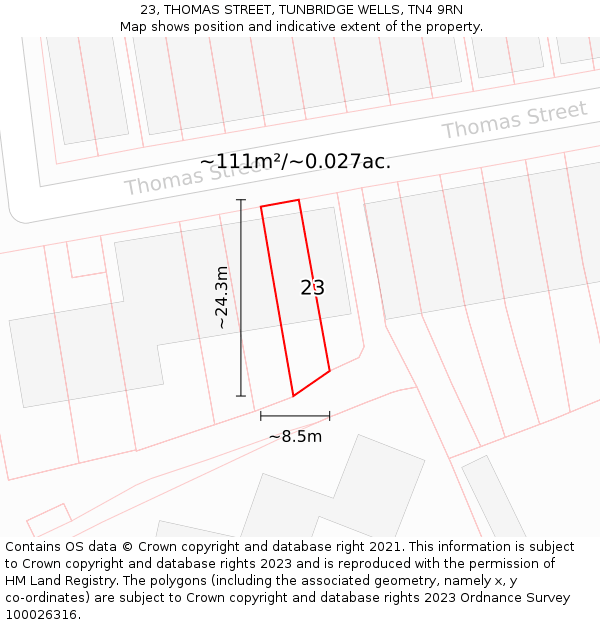 23, THOMAS STREET, TUNBRIDGE WELLS, TN4 9RN: Plot and title map