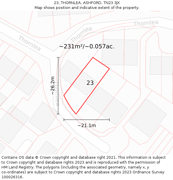 23, THORNLEA, ASHFORD, TN23 3JX: Plot and title map