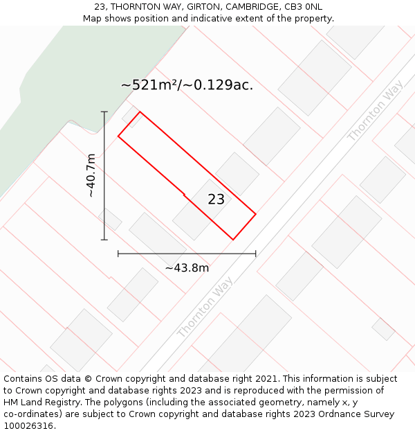 23, THORNTON WAY, GIRTON, CAMBRIDGE, CB3 0NL: Plot and title map