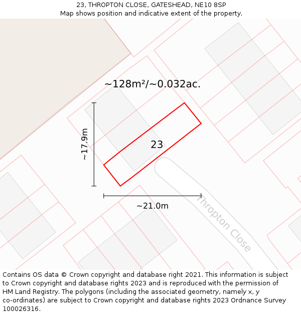 23, THROPTON CLOSE, GATESHEAD, NE10 8SP: Plot and title map