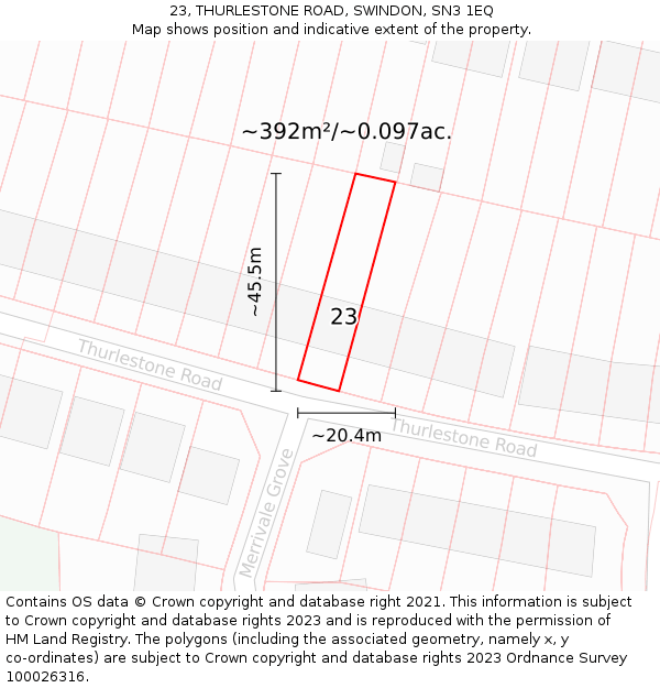 23, THURLESTONE ROAD, SWINDON, SN3 1EQ: Plot and title map