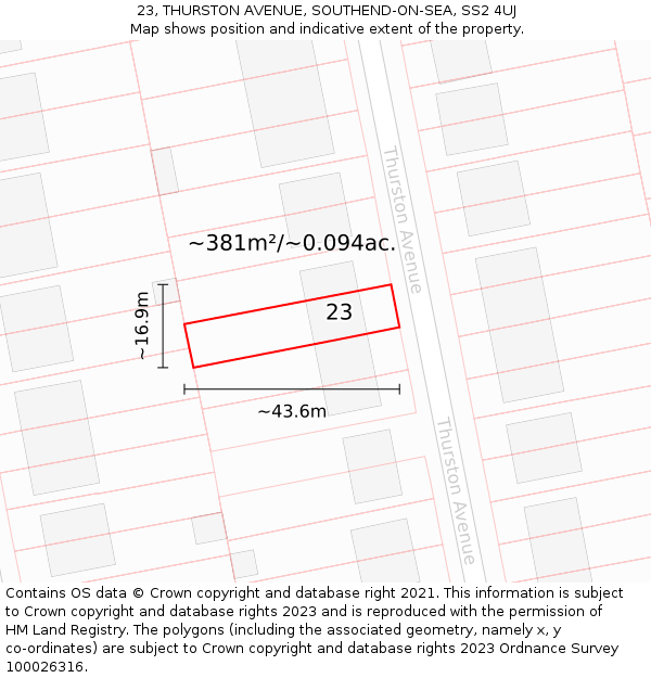 23, THURSTON AVENUE, SOUTHEND-ON-SEA, SS2 4UJ: Plot and title map