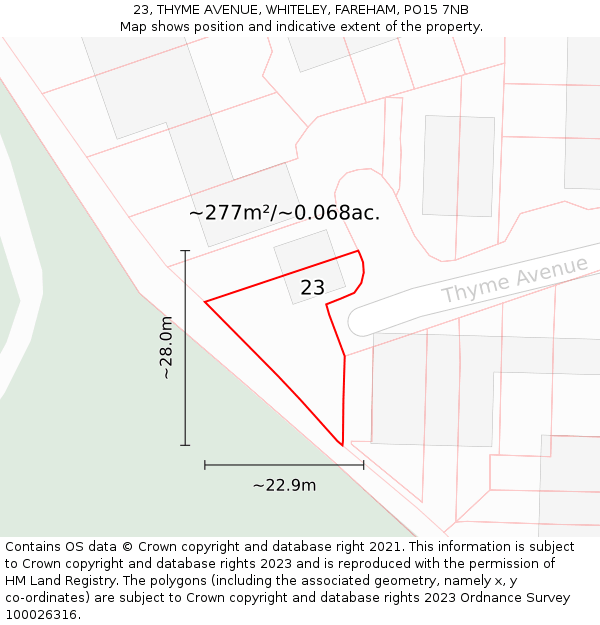 23, THYME AVENUE, WHITELEY, FAREHAM, PO15 7NB: Plot and title map