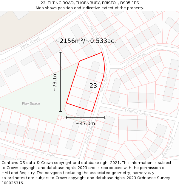 23, TILTING ROAD, THORNBURY, BRISTOL, BS35 1ES: Plot and title map