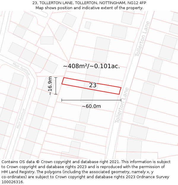 23, TOLLERTON LANE, TOLLERTON, NOTTINGHAM, NG12 4FP: Plot and title map