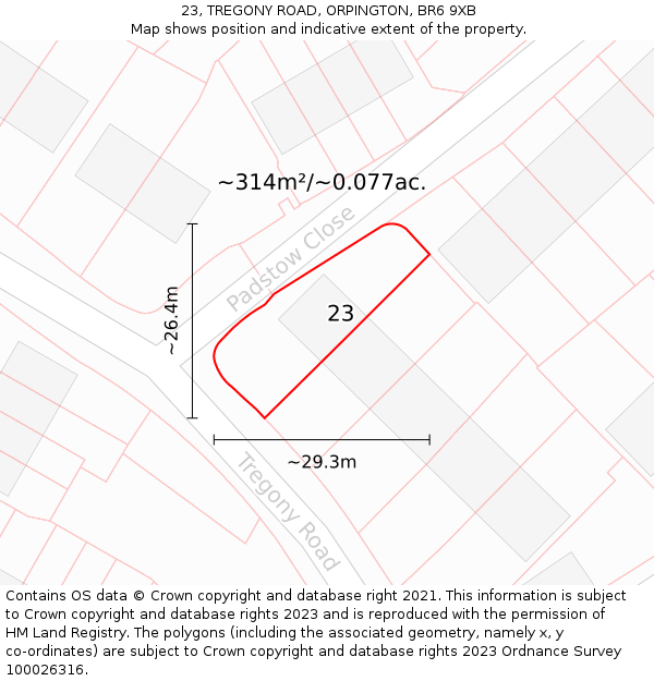 23, TREGONY ROAD, ORPINGTON, BR6 9XB: Plot and title map