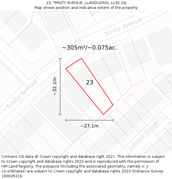 23, TRINITY AVENUE, LLANDUDNO, LL30 2SJ: Plot and title map