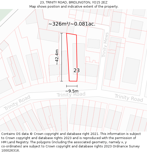 23, TRINITY ROAD, BRIDLINGTON, YO15 2EZ: Plot and title map