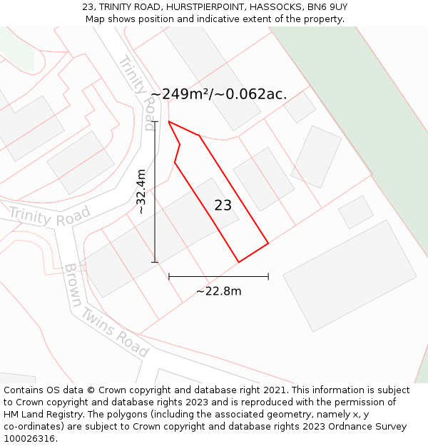 23, TRINITY ROAD, HURSTPIERPOINT, HASSOCKS, BN6 9UY: Plot and title map