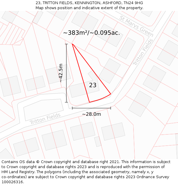 23, TRITTON FIELDS, KENNINGTON, ASHFORD, TN24 9HG: Plot and title map