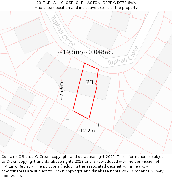 23, TUPHALL CLOSE, CHELLASTON, DERBY, DE73 6WN: Plot and title map