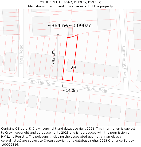 23, TURLS HILL ROAD, DUDLEY, DY3 1HQ: Plot and title map