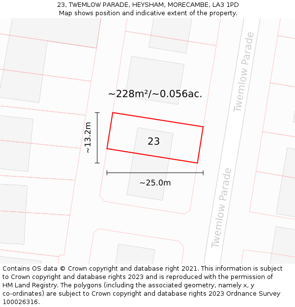 23, TWEMLOW PARADE, HEYSHAM, MORECAMBE, LA3 1PD: Plot and title map