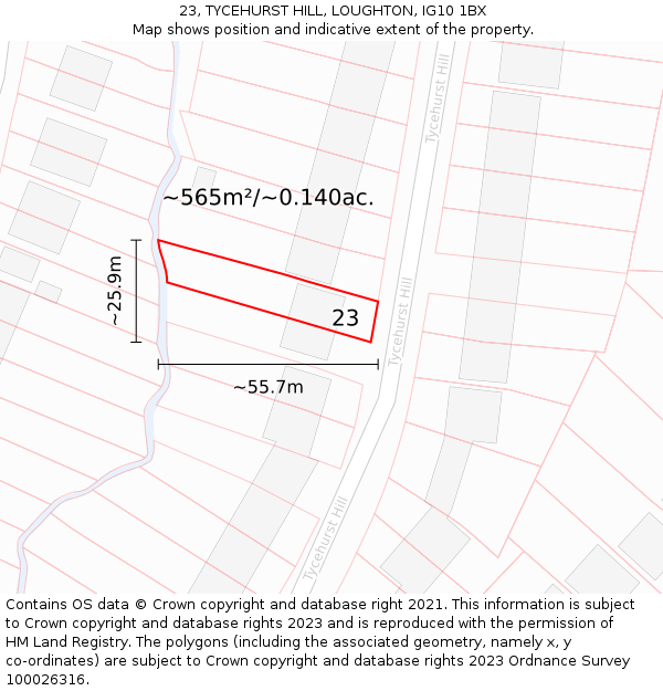 23, TYCEHURST HILL, LOUGHTON, IG10 1BX: Plot and title map