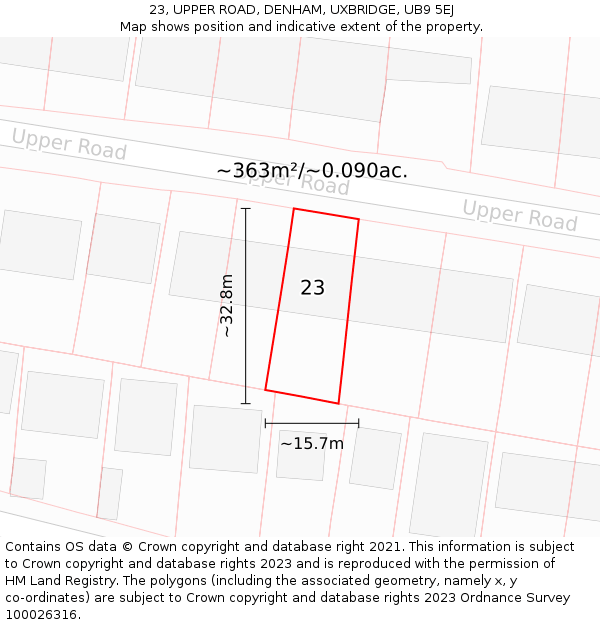 23, UPPER ROAD, DENHAM, UXBRIDGE, UB9 5EJ: Plot and title map