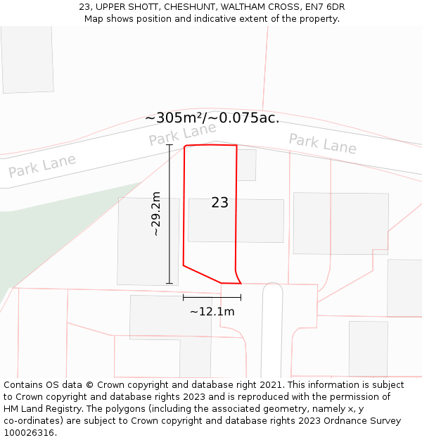 23, UPPER SHOTT, CHESHUNT, WALTHAM CROSS, EN7 6DR: Plot and title map