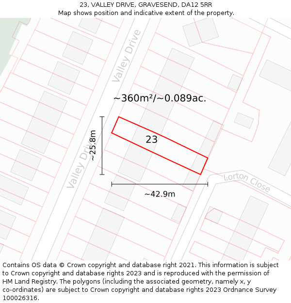 23, VALLEY DRIVE, GRAVESEND, DA12 5RR: Plot and title map