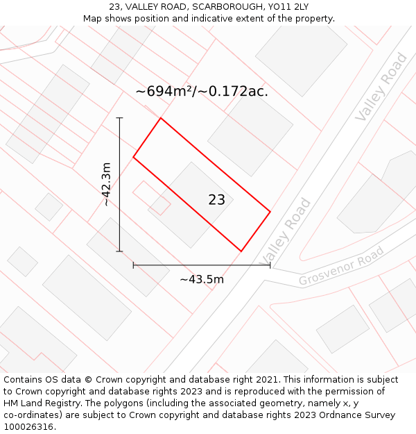 23, VALLEY ROAD, SCARBOROUGH, YO11 2LY: Plot and title map