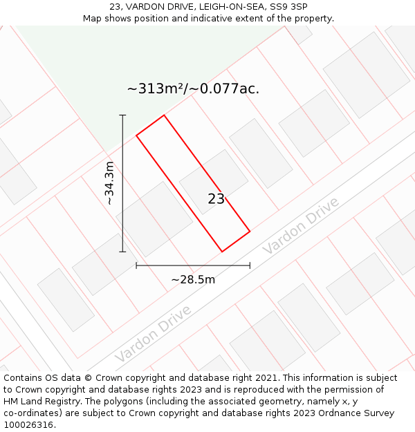 23, VARDON DRIVE, LEIGH-ON-SEA, SS9 3SP: Plot and title map