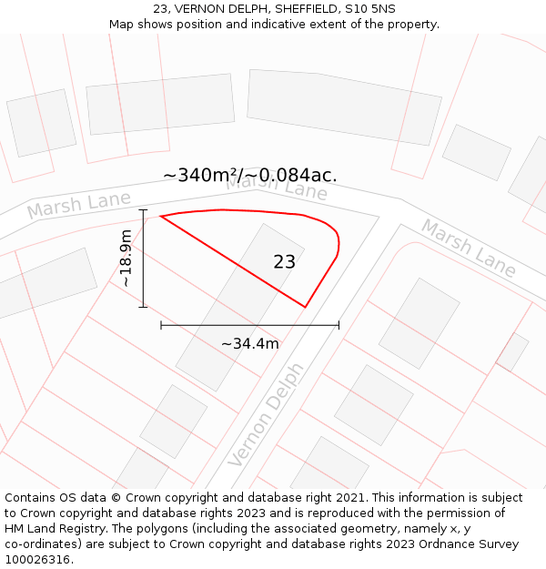 23, VERNON DELPH, SHEFFIELD, S10 5NS: Plot and title map