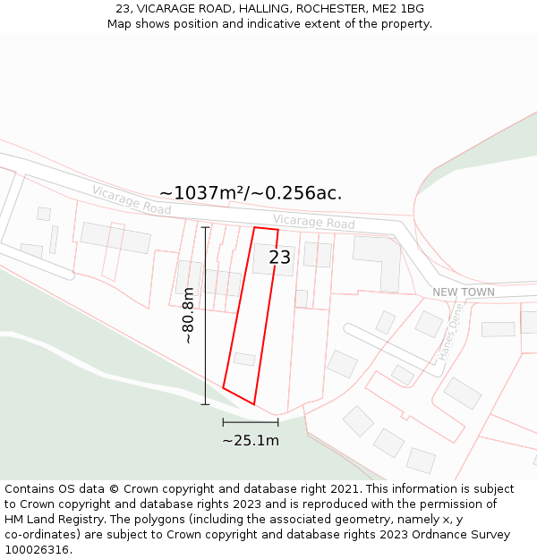 23, VICARAGE ROAD, HALLING, ROCHESTER, ME2 1BG: Plot and title map